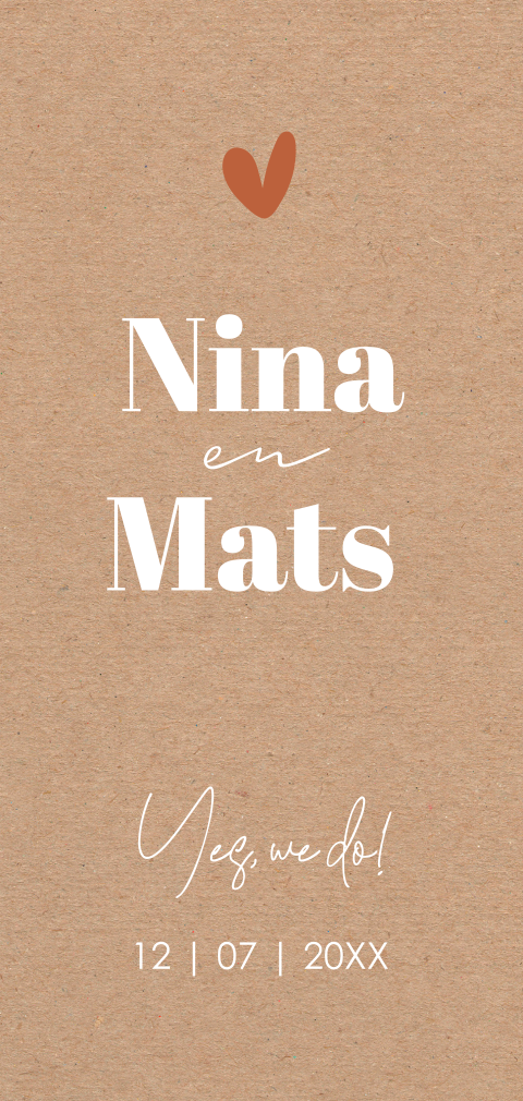 Trouwkaart langwerpig kraft look typografie hartje