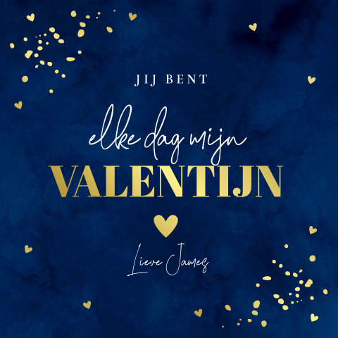 Valentijnskaart man blauw goudfolie