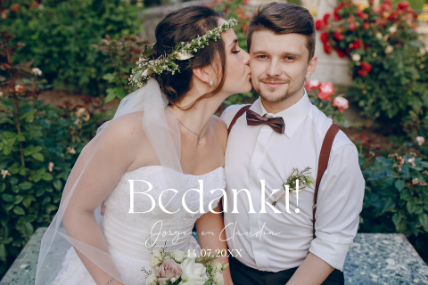 Bedankkaart huwelijk bruiloft met foto rechthoekig