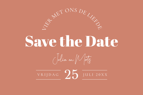Save the Date kaart terraroze vier met ons de liefde