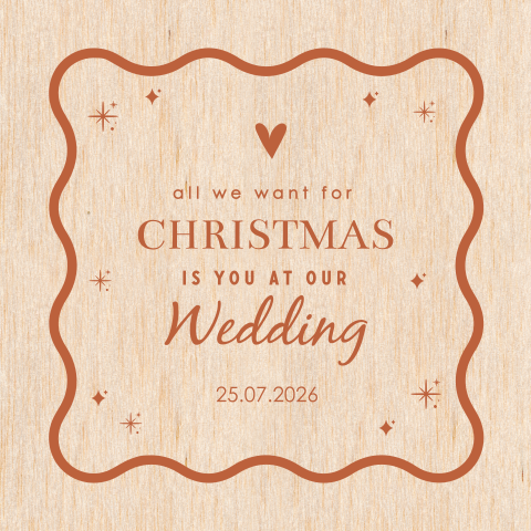 Save the Date kerstkaart echt hout golvend kader