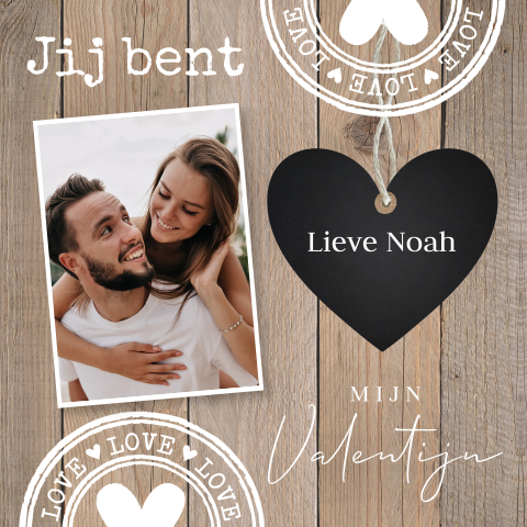 Valentijnskaart houtlook foto hartje