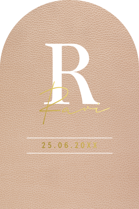 Geboortekaartje boog beige leer look letter naam goudfolie