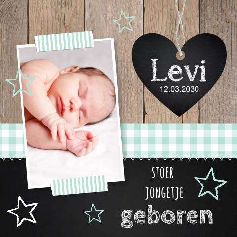 Geboortekaartje foto hout hartje