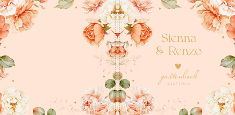 Gastenboek bruiloft bloemen peach watercolour