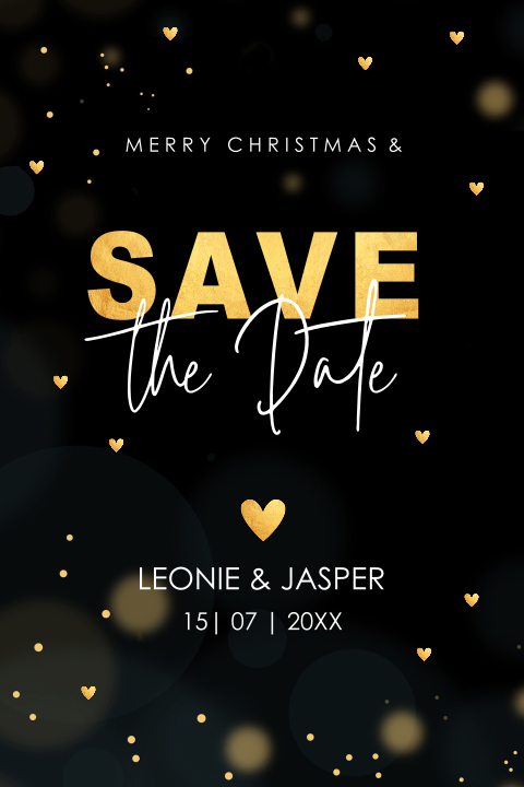 Save the Date kerstkaart zwart goudlook rechthoekig