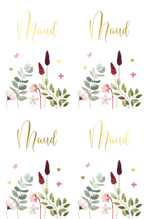 Label DIY naam bloemen goudfolie