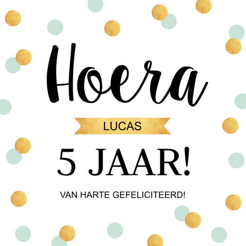 Verjaardagskaart kind jongen mintgroen goudlook typografie