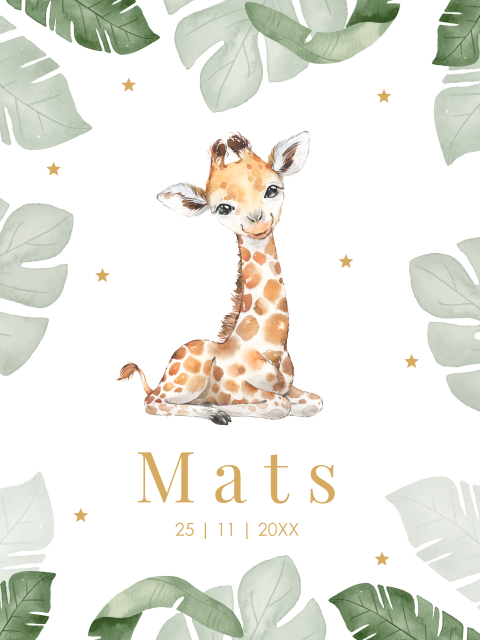 Poster giraffe jungle bladeren groen