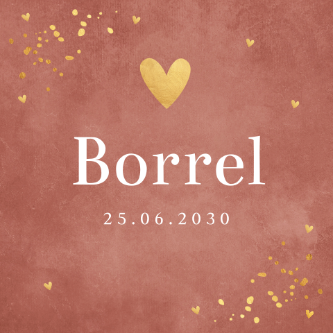 Kraamborrel uitnodiging meisje roestbruin confetti goudlook