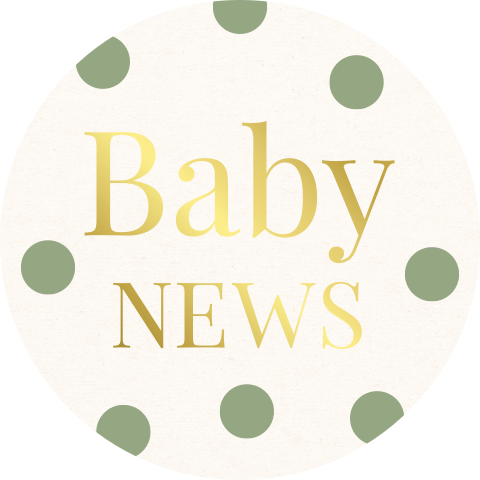 Sluitsticker "Baby news" groene dots goudfolie | 25 stuks