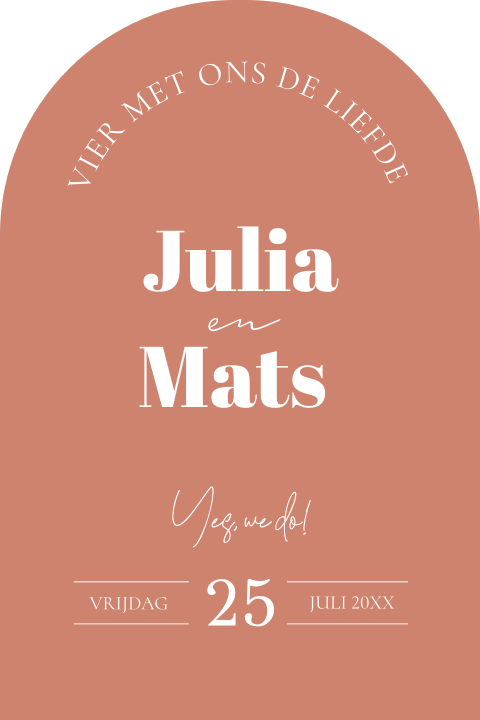 Trouwkaart terracotta boog modern typografie