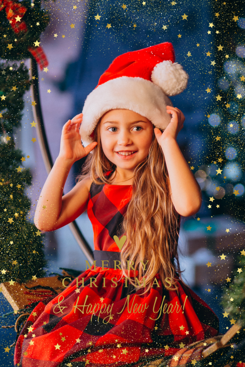 Kerstkaart met eigen foto en goudfolie rechthoekig