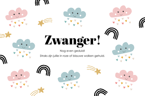 Felicitatie kaart zwangerschap roze blauwe wolkjes