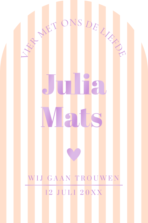Trouwkaart boog vorm strepen peach paars hoogglans