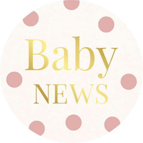 Sluitsticker "Baby news" roze dots goudfolie | 25 stuks