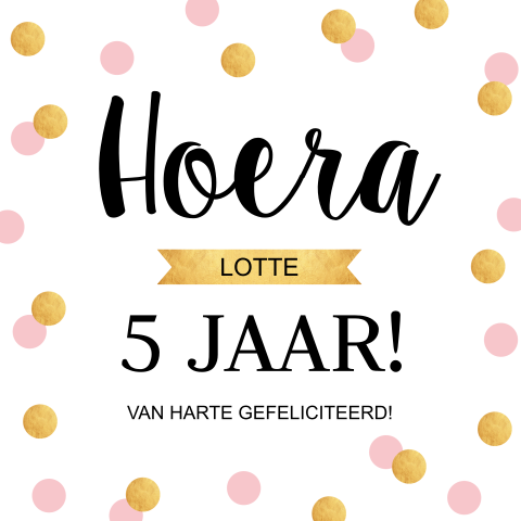 Verjaardagskaart kind meisje roze goudlook
