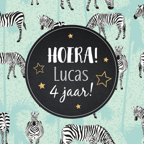 Verjaardagskaart kind groen zebra sterren goudlook