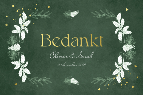 Bedankkaart huwelijk winterwedding groen kersttakjes