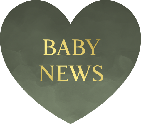 Sluitsticker hartje groen "baby news" goudfolie