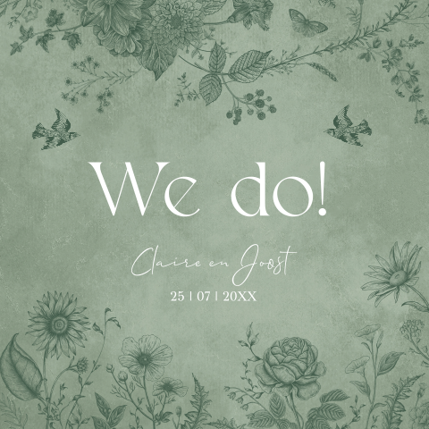 Trouwkaart groen botanisch floral bloemen
