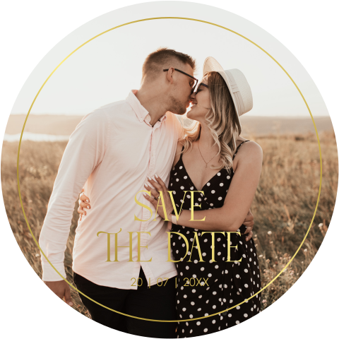 Save the Date kaart huwelijk rond foto goudfolie