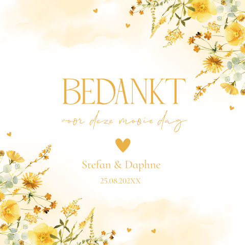 Bedankkaart huwelijk gele veldbloemen