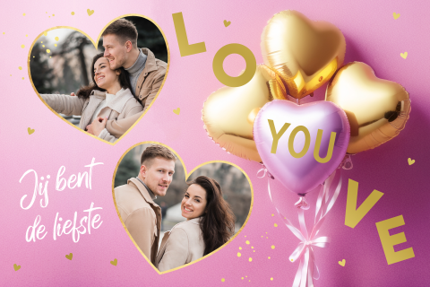 Valentijnskaart hartjes ballonnen met goudfolie