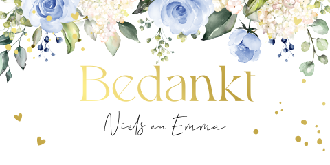Labels huwelijk bloemen rozen blauw goudfolie | 10 stuks