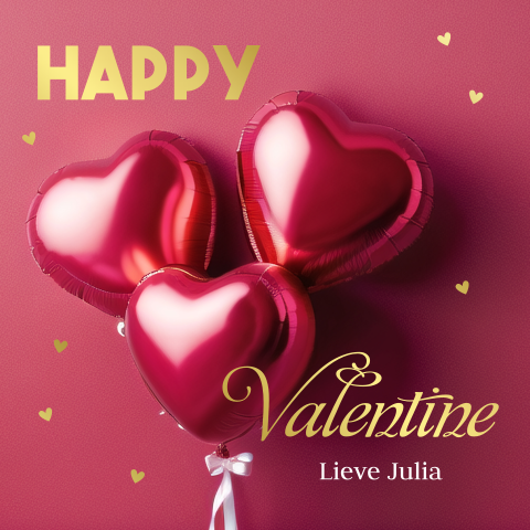 Valentijnskaart met hartjes ballonnen roze goudfolie