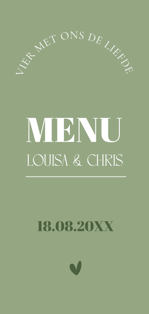 Menukaart huwelijk langwerpig groen typografie