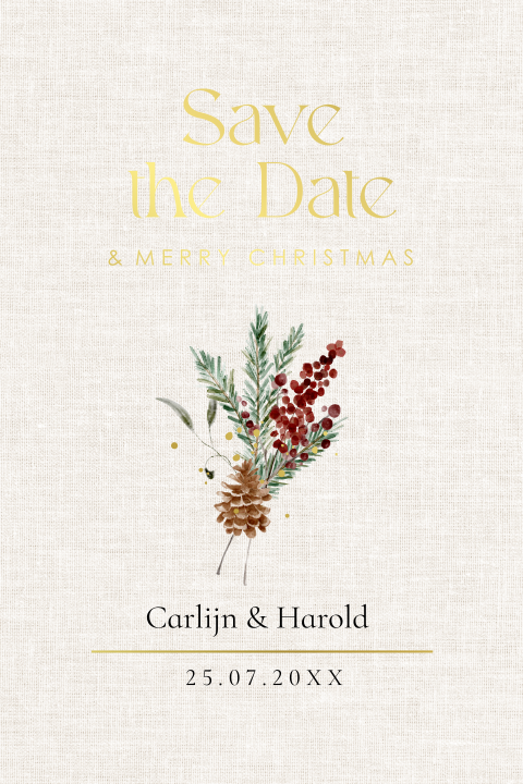 Save the Date kerstkaart kersttakje groen goudfolie