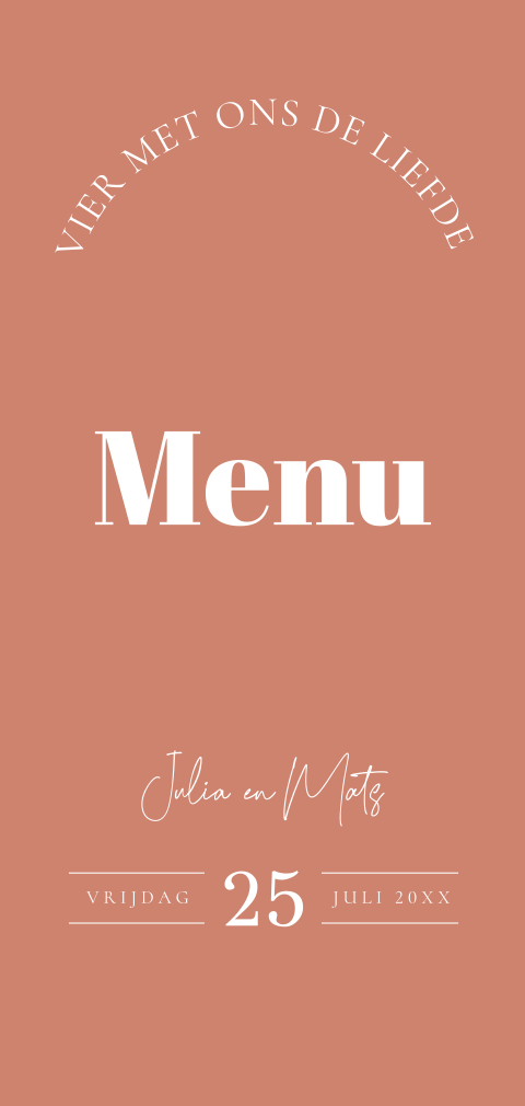 Menukaart huwelijk terraroze modern typografie