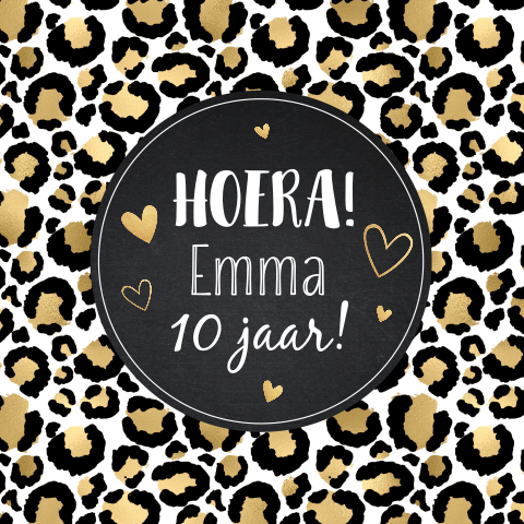 Verjaardagskaart panterprint goudlook