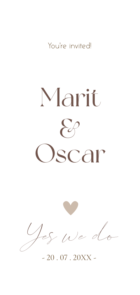 Trouwkaart langwerpig wit modern typografie
