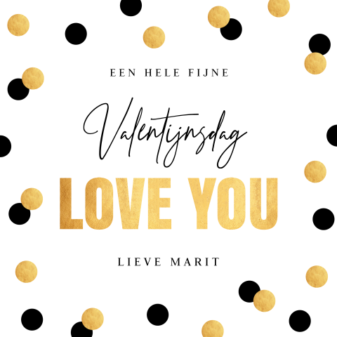 Valentijnskaart dots zwart & goudlook