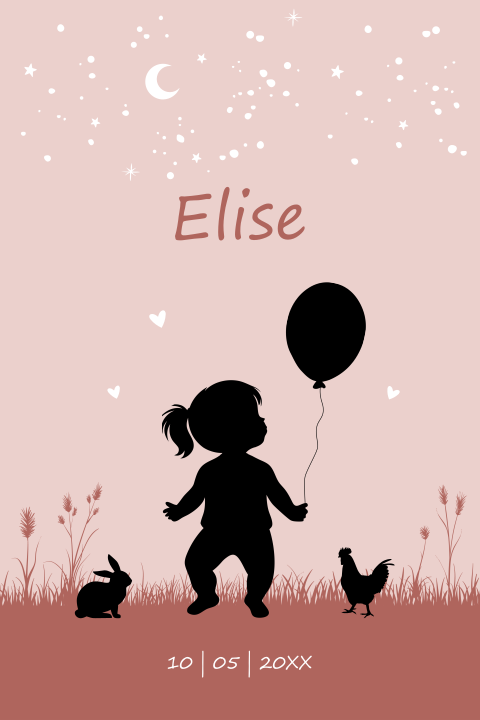 Poster geboortekaartje silhouet meisje roze