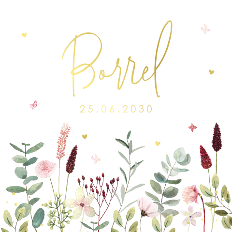 Kraamborrel uitnodiging meisje zomerse bloemen goudfolie