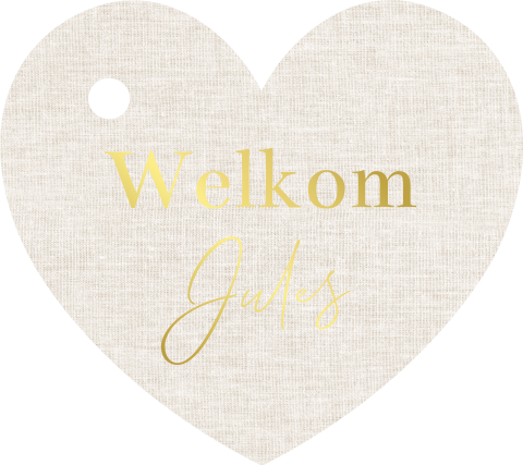 Label hartje linnen look goudfolie | 16 stuks