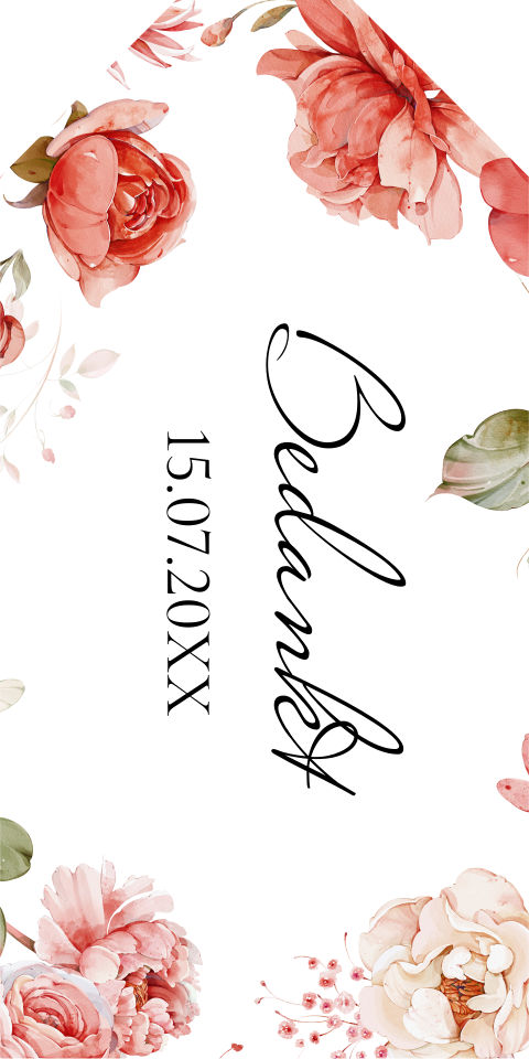 Bruiloft labeltje rood bloemen 