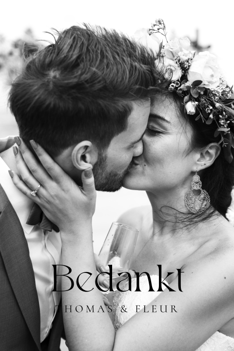 Bedankkaart huwelijk met foto zwart wit