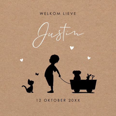Geboortekaartje silhouet jongen kar hondje kat kraftlook