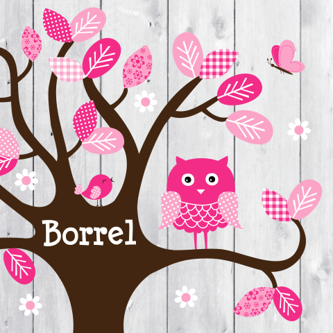 Kraamborrelkaart uil boom