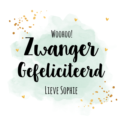 Felicitatie zwangerschap waterverf confetti goudlook