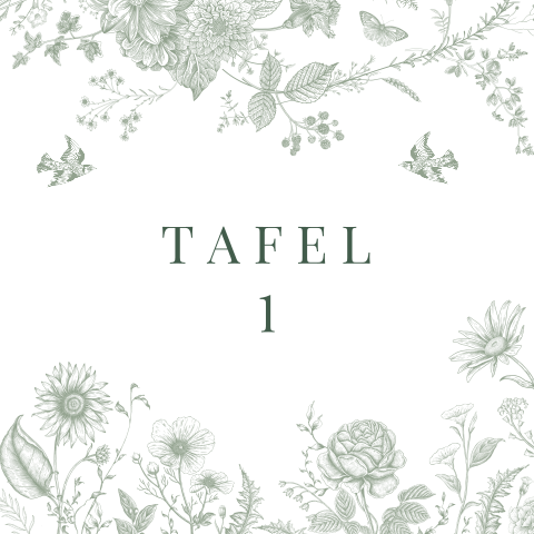 Tafelnummerkaartje met groene bladeren
