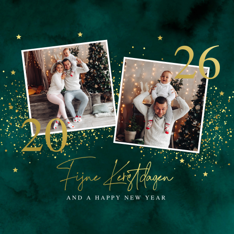Kerstkaart met foto groen luxe goudfolie 2026
