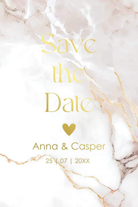 Save the Date kaart marmer beige goudfolie