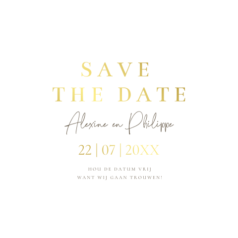 Stijlvolle klassieke Save the Date hartje wit goudfolie