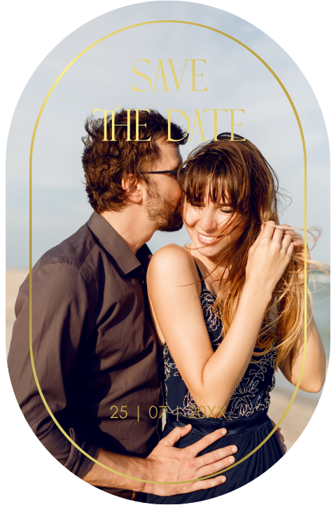 Save the Date kaart ovaal eigen foto goudfolie