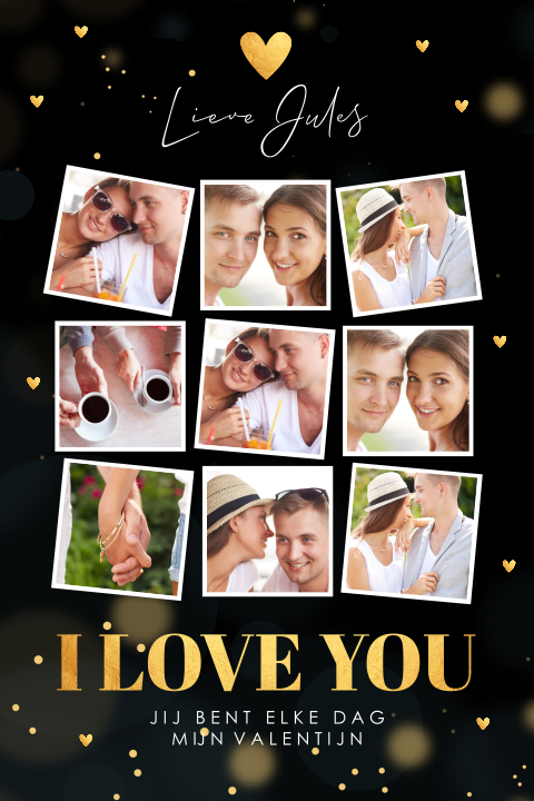 Valentijnskaart fotocollage zwart goudlook